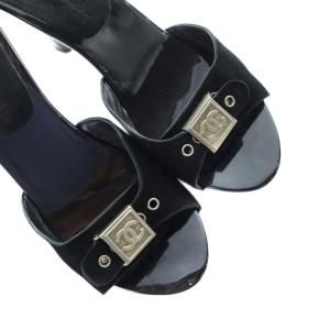 CHANEL サンダル ミュール ココマーク スエード エナメル 35 ブラック