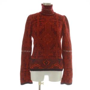 ニット セーター ウール カシミヤ混 長袖 ハイネック ペイズリー柄 総柄 42 M 赤 レッド /XZ