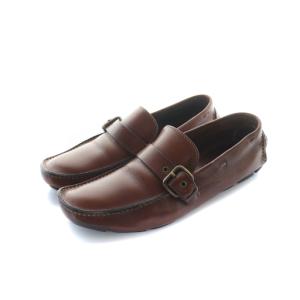 ローファー 革靴 スクエアトゥ ロゴ ベルト レザー 6.5 25.5cm 茶 ブラウン GY19 /MQ