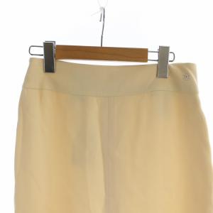 CHANEL 04P フレアスカート ミドル ココマーク ロゴ ジップフライ 絹混 シルク混 40 ベージュ P23205V13980