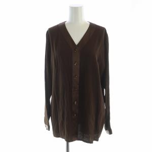 ヴィンテージ カーディガン 長袖 ノーカラー ロゴ 36 M 茶 ブラウン GY19 /MQ
