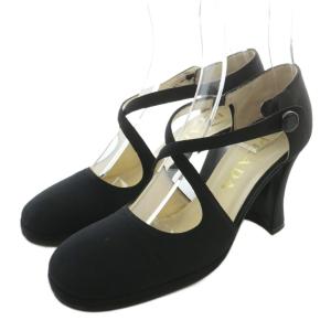 パンプス ナイロン ラウンドトゥ チャンキーヒール ストラップ 36 23cm 黒 ブラック /XZ GY19