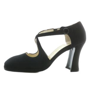 PRADA パンプス ナイロン ラウンドトゥ チャンキーヒール ストラップ 36 23cm 黒 ブラック /XZ GY19