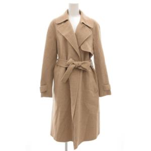 チェスターコート ロング ボタンレス リボンベルト カシミア混 S 茶 ライトブラウン /GV GY19