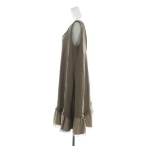 FOXEY NEW YORK ノースリーブワンピース ミドル ロゴ フリル 42 L 茶 ブラウン 3128-NS0FX224L GY19