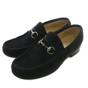 ローファー スエード ラウンドトゥ ホースビット シルバー金具 6.5 23.5cm 黒 ブラック /XZ
