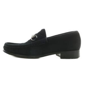 GUCCI ローファー スエード ラウンドトゥ ホースビット シルバー金具 6.5 23.5cm 黒 ブラック /XZ