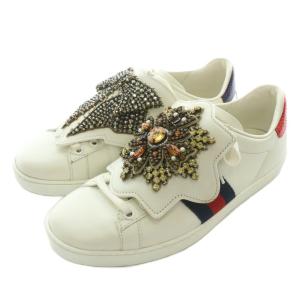 GUCCI スニーカー シェリーライン リボン ビジュー ワッペン 37 ホワイト