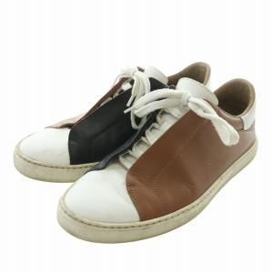 HERMES スニーカー レザー ローカット ツートン ロゴ 茶色 ブラウン 黒 ブラック 白 ホワイト /XZ GY19
