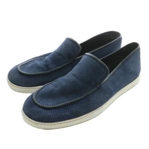 HERMES スリッポン スニーカー スエード メッシュ ローカット ラウンドトゥ ロゴ 41.5 26.5cm 紺