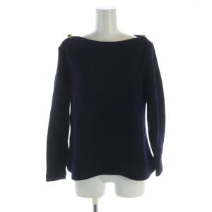 ニット セーター 長袖 金ボタン ボートネック ロゴ M 紺 ネイビー GY19 /MQ