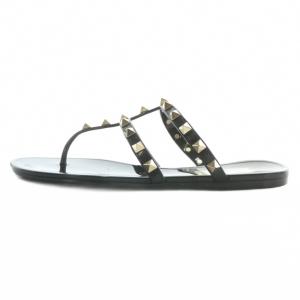 VALENTINO ビーチサンダル トング フラット ラバー ロックスタッズ 36 23cm 黒 ブラック /XZ GY19