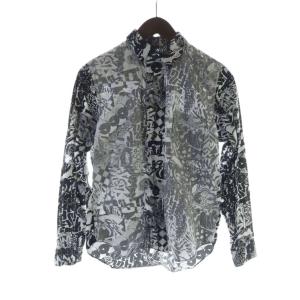 AD2019 ステンカラーシャツ 長袖 ロゴ 総柄 XS 白 ホワイト黒 ブラック 1D-B023 GY19