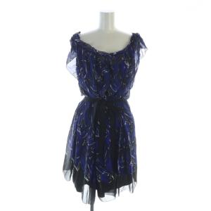 チュニック ノースリーブ ミニワンピース シルク 44 ブルー ブラック