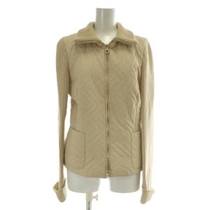 ニットジャケット 中綿 ウール 切り替え ハイネック 裏地総柄 ジップアップ 38 S ベージュ /XZ