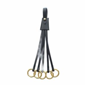 バッグチャーム 5連 ストラップ キーリング レザー ゴールド金具 黒 ブラック GY19 /MQ OH