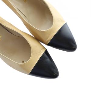 CHANEL パンプス ポインテッドトゥ ヒール ロゴ レザー 7 ベージュ GY19 /MQ OH