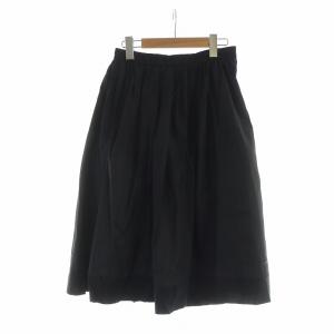 ギャザースカート フレア ミドル ロゴ ジップフライ ナイロン 38 S 黒 ブラック GY19 /MQ