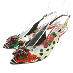 サンダル パンプス エナメル ポインテッドトゥ ヒール 水玉 ドット柄 花柄 ビジュー ストラップ 38