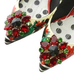 DOLCE&GABBANA サンダル パンプス エナメル ポインテッドトゥ ヒール 水玉 ドット柄 花柄 ビジュー ストラップ 38