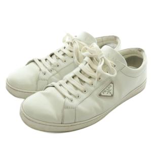PRADA スニーカー レザー ローカット 三角ロゴプレート 10 29cm 白 ホワイト 2EE376 /XZ GY19
