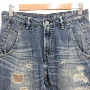 HYSTERIC GLAMOUR DUR加工 デニム九部丈サルエルPT デニムパンツ ジーンズ ジップアップ ダメージ加工 XS インディゴブルー