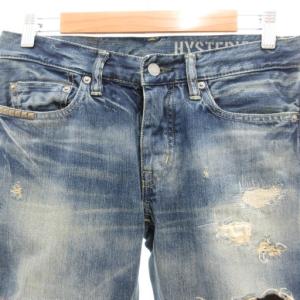HYSTERIC GLAMOUR デニムパンツ ジーンズ スリムストレート CPR加工 ボタンフライ ダメージ加工 セルビッジ スタッズ