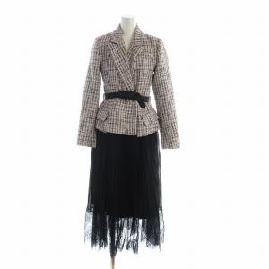 ジャケット ミックス プリーツ ワンピース テーラード ドッキング 切替 レース ロング ツイード ベルト