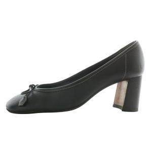 PRADA パンプス レザー スクエアトゥ チャンキーヒール リボン 36.5 23.5cm 黒 ブラック /XZ