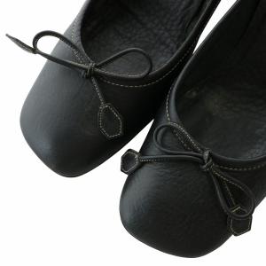 PRADA パンプス レザー スクエアトゥ チャンキーヒール リボン 36.5 23.5cm 黒 ブラック /XZ