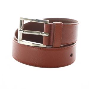 PRADA サフィアーノ ベルト バックル ロゴ レザー シルバー金具 85/34 茶 ブラウン GY19 /MQ
