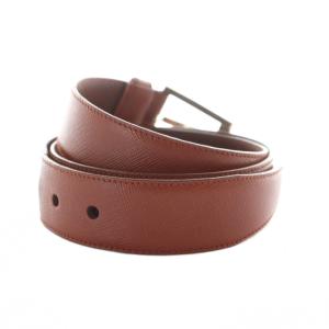 PRADA サフィアーノ ベルト バックル ロゴ レザー シルバー金具 85/34 茶 ブラウン GY19 /MQ