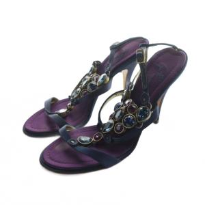 サンダル ハイヒール ロゴ ストラップ ビジュー 36 23cm 黒 ブラック 紫 GY19 /MQ