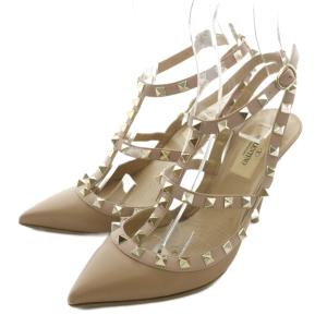 パンプス サンダル レザー ポインテッドトゥ ハイヒール ロックスタッズ ストラップ 36.5 23.5cm