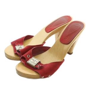 ミュール スエード ココマーク 36 レッド ベージュ