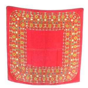 CHANEL スカーフ 大判 絹 シルク ジュエリー柄 総柄 ココマーク ロゴ 赤 レッド /XZ OH GY19