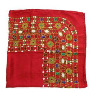 CHANEL スカーフ 大判 絹 シルク ジュエリー柄 総柄 ココマーク ロゴ 赤 レッド /XZ OH GY19