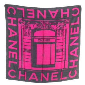 スカーフ シルク カンボン通り ロゴ ブラック ピンク