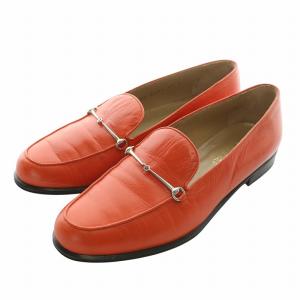 ローファー レザー アーモンドトゥ シルバー金具 37 24cm オレンジ /XZ GY19