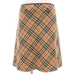 ノバチェックスカート ひざ丈 ウール 38 ベージュ /GV GY19