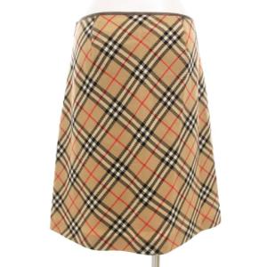 BURBERRY BLUE LABEL ノバチェックスカート ひざ丈 ウール 38 ベージュ /GV GY19