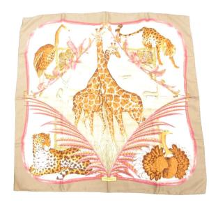 大判 スカーフ 絹 シルク アニマル柄 アイボリー ブラウン /UO GY19