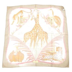 Salvatore Ferragamo 大判 スカーフ 絹 シルク アニマル柄 アイボリー ブラウン /UO GY19