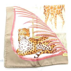 Salvatore Ferragamo 大判 スカーフ 絹 シルク アニマル柄 アイボリー ブラウン /UO GY19