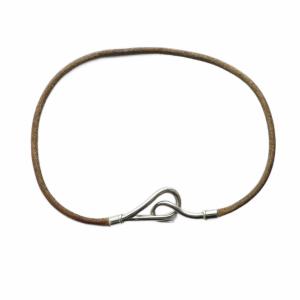 HERMES ジャンボチョーカー アクセサリー ネックレス ロゴ レザー シルバー色 茶 ブラウン GY19 /MQ