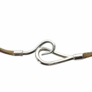 HERMES ジャンボチョーカー アクセサリー ネックレス ロゴ レザー シルバー色 茶 ブラウン GY19 /MQ