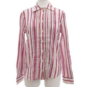 タグ付き シャツ ブラウス シルク混 ストライプ フリル 長袖  S ピンク /BS GY19