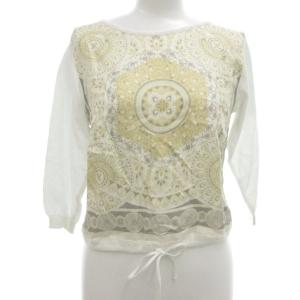 ニット カットソー  切替 シルク ペイズリー柄 長袖 40 白 ホワイト /BS GY19