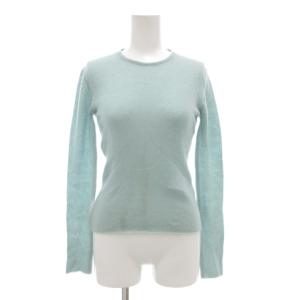 美品 ニット セーター クルーネック カシミヤ 長袖 40 水色 ライトブルー /AE GY19