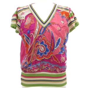 ニット カットソー シルク混 ペイズリー 総柄 44 ピンク /BS GY19